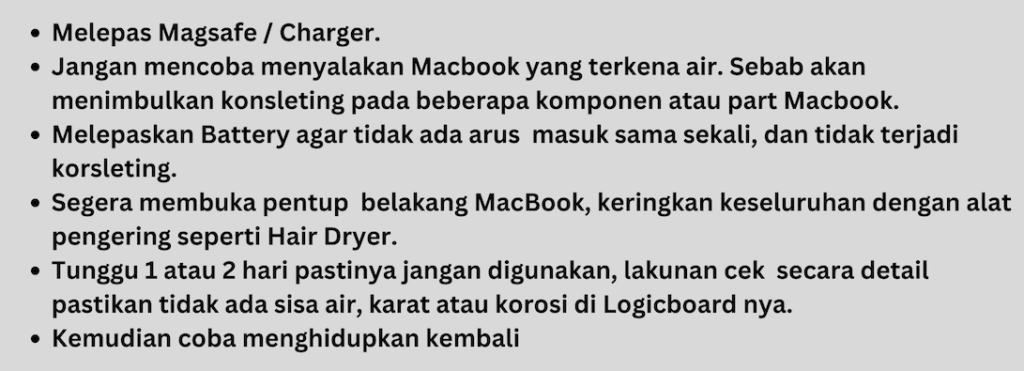 tips penanganan macbook terkena air